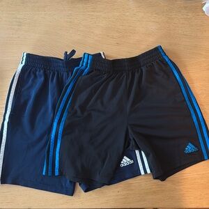 Adidas Black and Navy Shorts with Blue and white Stripes and pockets